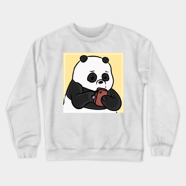 Texting Panda Crewneck Sweatshirt by RoserinArt